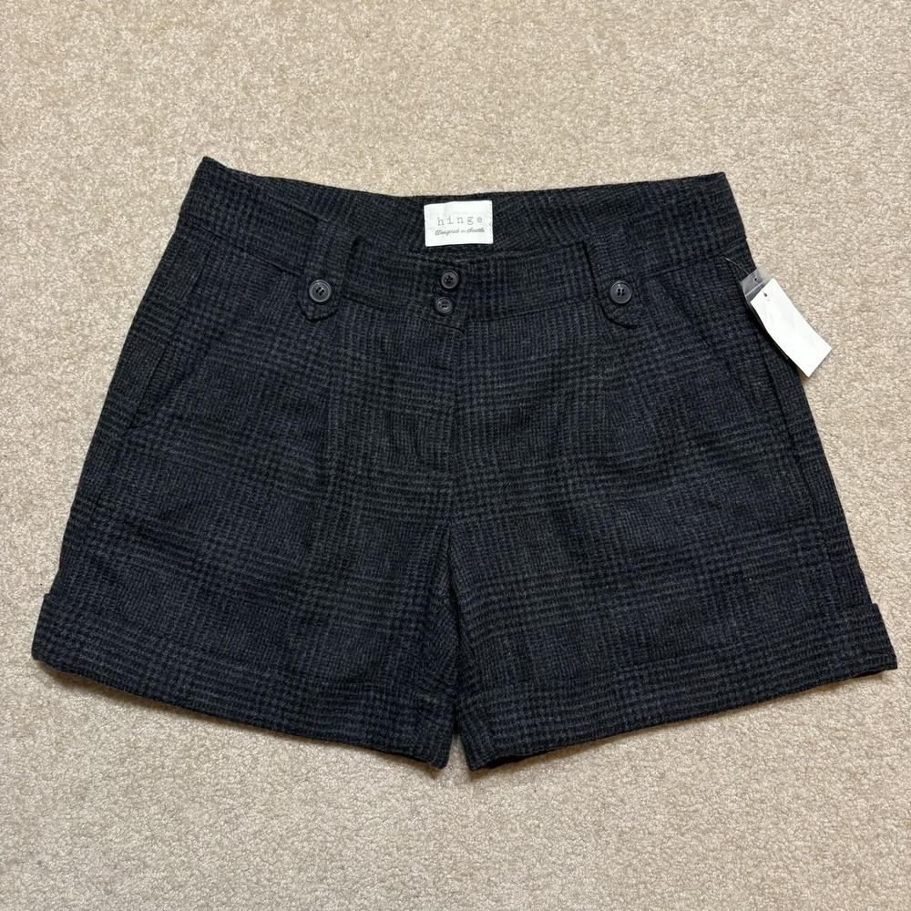 Hinge Shorts‎ Womens 6 NWT Black Plaid Wool Blend Chino Lined Dressy Nordstrom